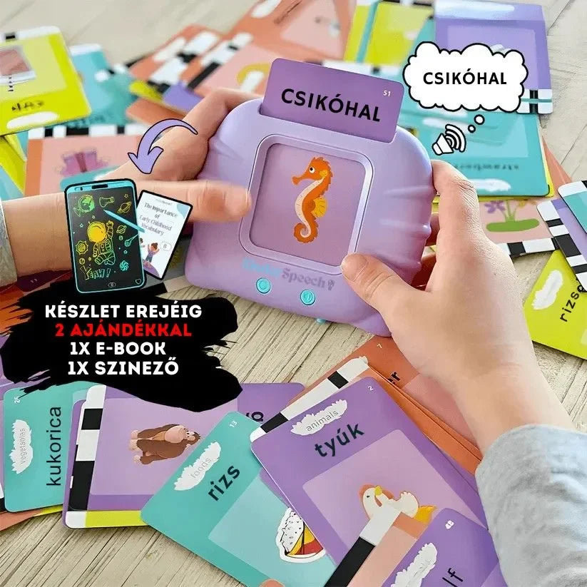 KinderSpeech beszédfejlesztő játék, interaktív oktatókészülék és képes kártyák gyerekfejlesztéshez