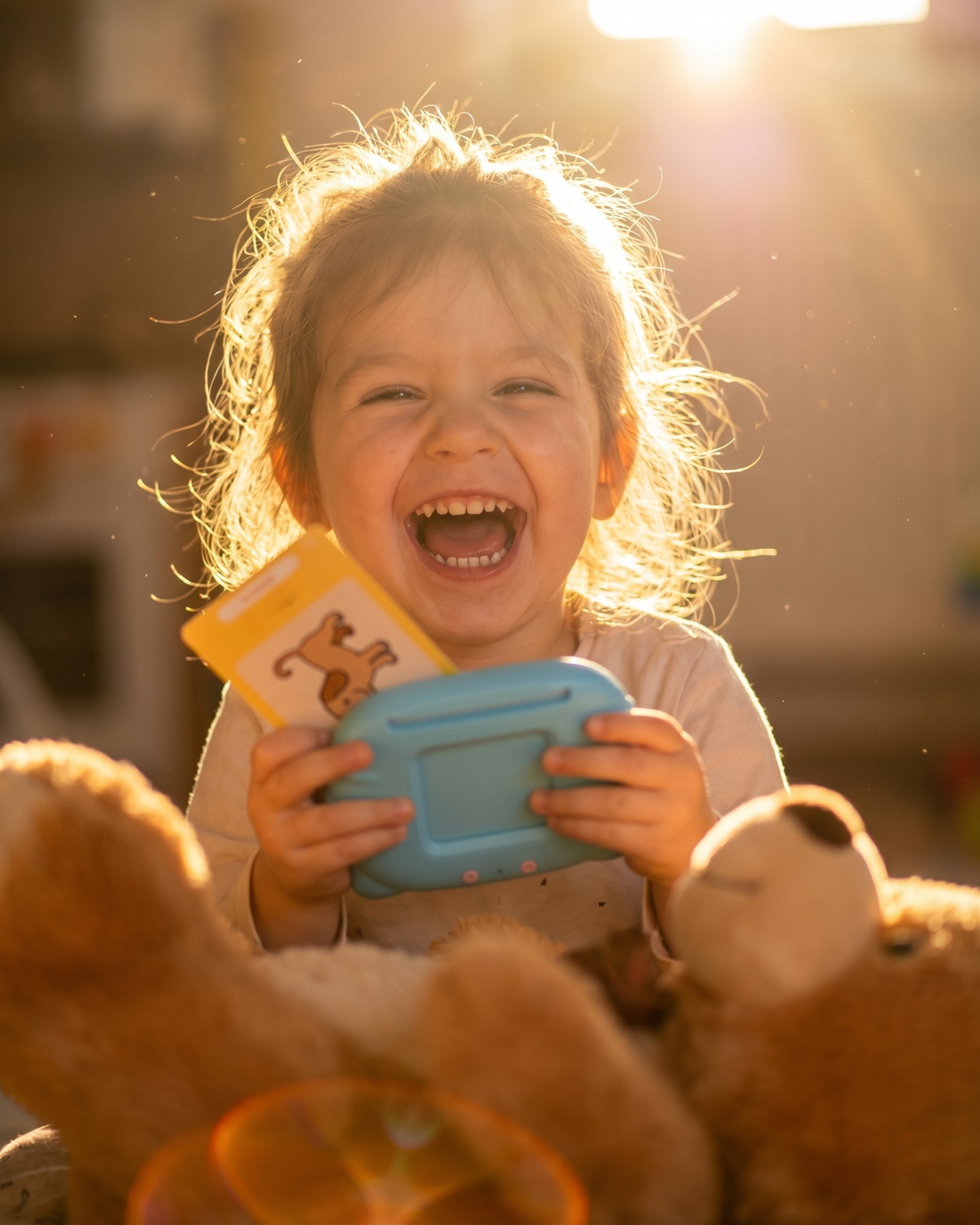 Boldog nevetö kislány a Kinderspeech játék közben.