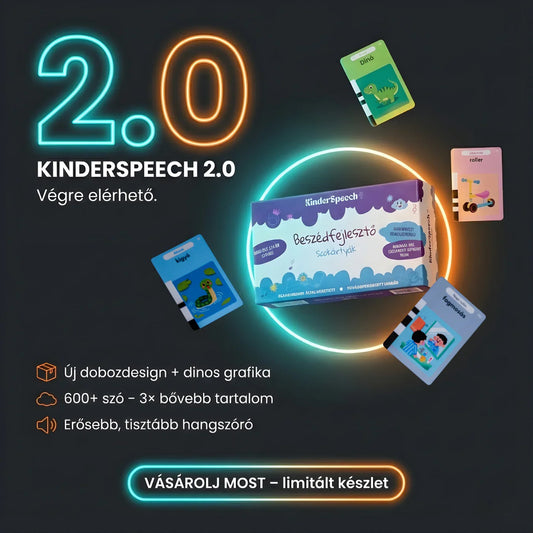 KinderSpeech beszédfejlesztő játék kreatív doboz, színes szókártyákkal, interaktív gyerekfejlesztéshez