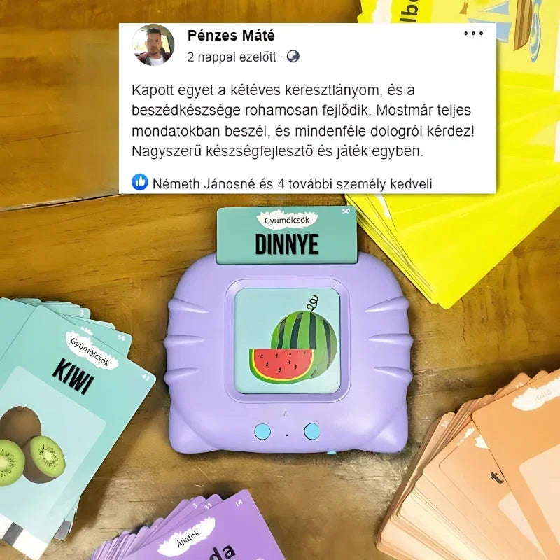 KinderSpeech beszédfejlesztő játék színes kártyákkal, interaktív gyerekfejlesztéshez