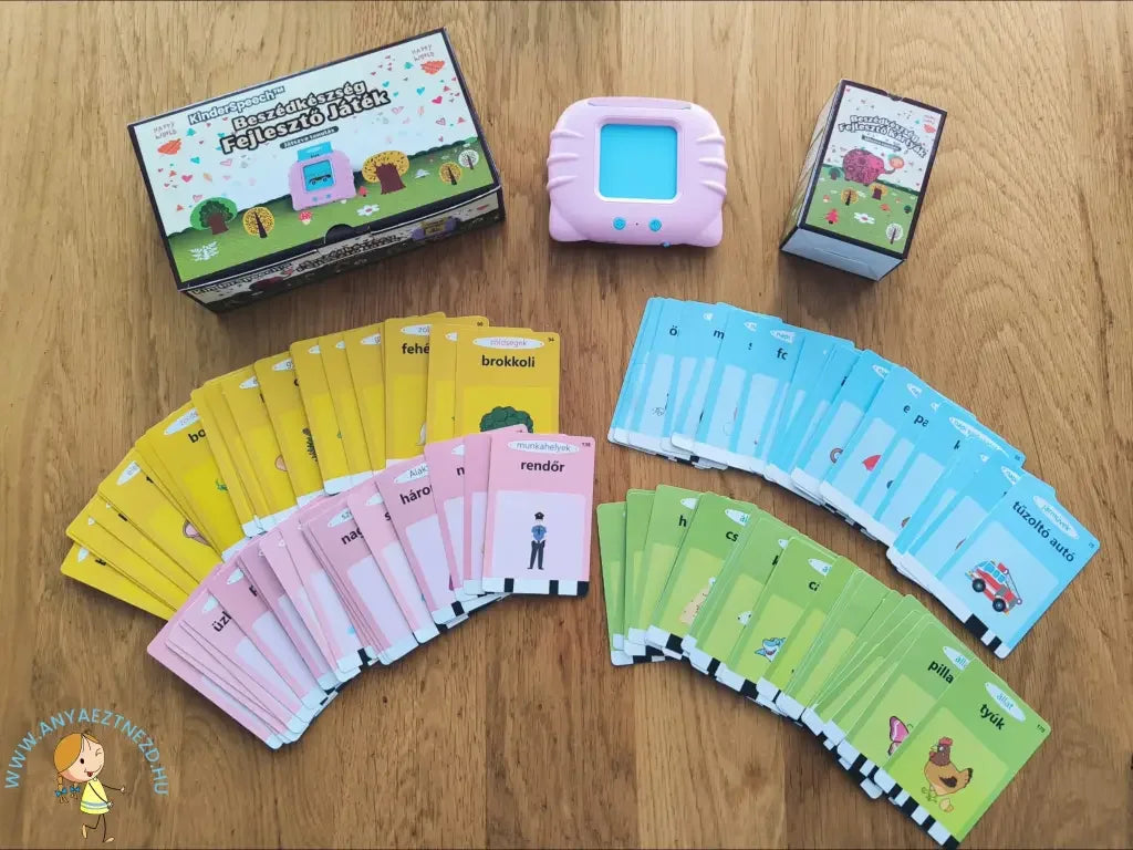 KinderSpeech beszédfejlesztő játék színes kártyákkal, interaktív gyerekfejlesztéshez