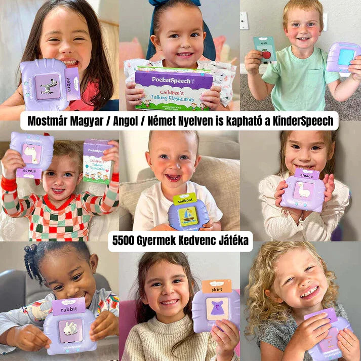 Gyerekek játszanak KinderSpeech beszédfejlesztő játékkal, interaktív tanulás, gyerekfejlesztés.