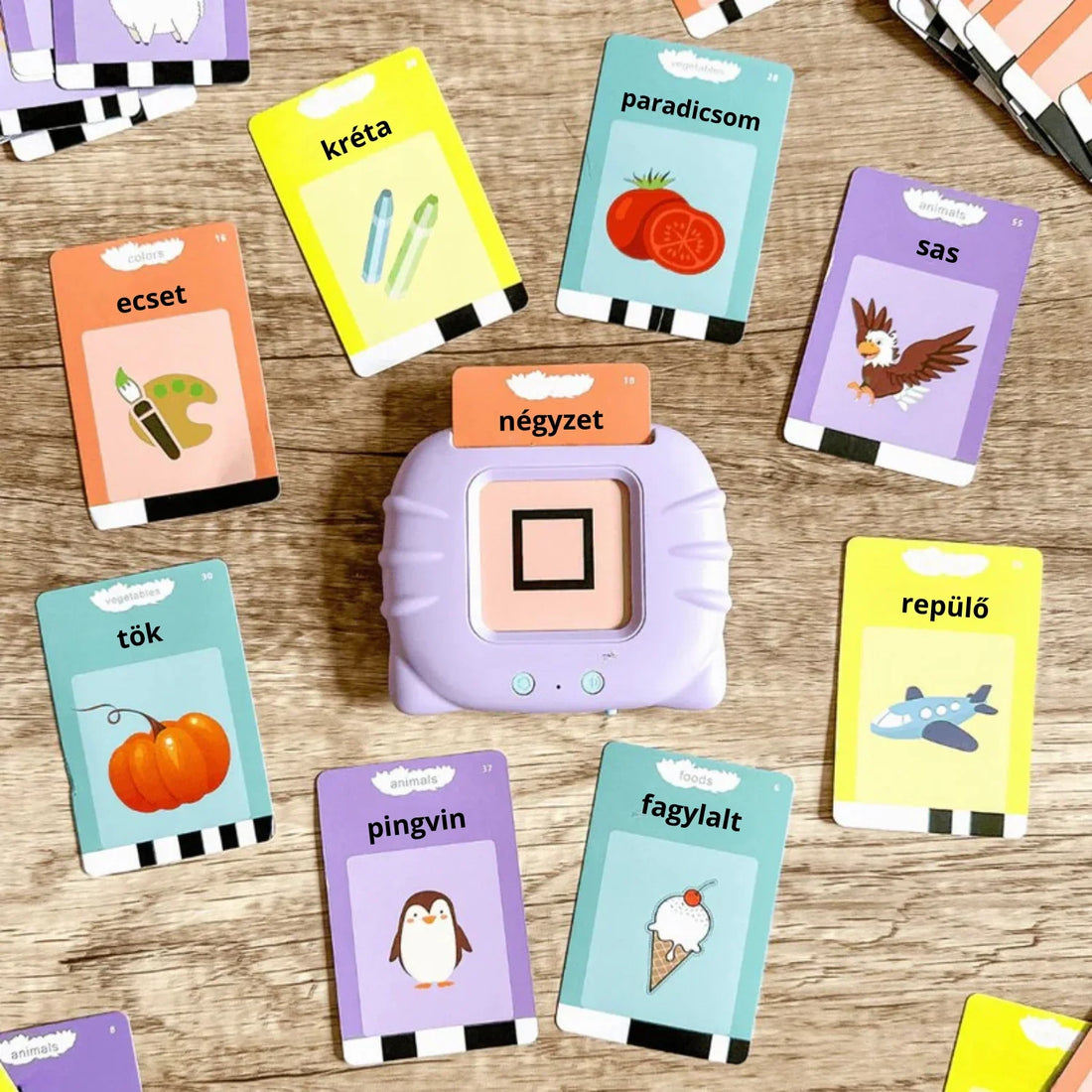 KinderSpeech beszédfejlesztő játék interaktív kártyákkal, gyerekfejlesztéshez