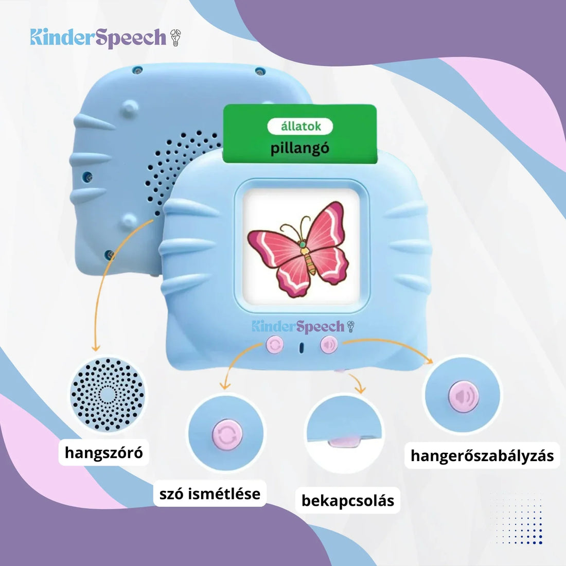 KinderSpeech beszédfejlesztő játék, interaktív gyerekfejlesztés pillangóval