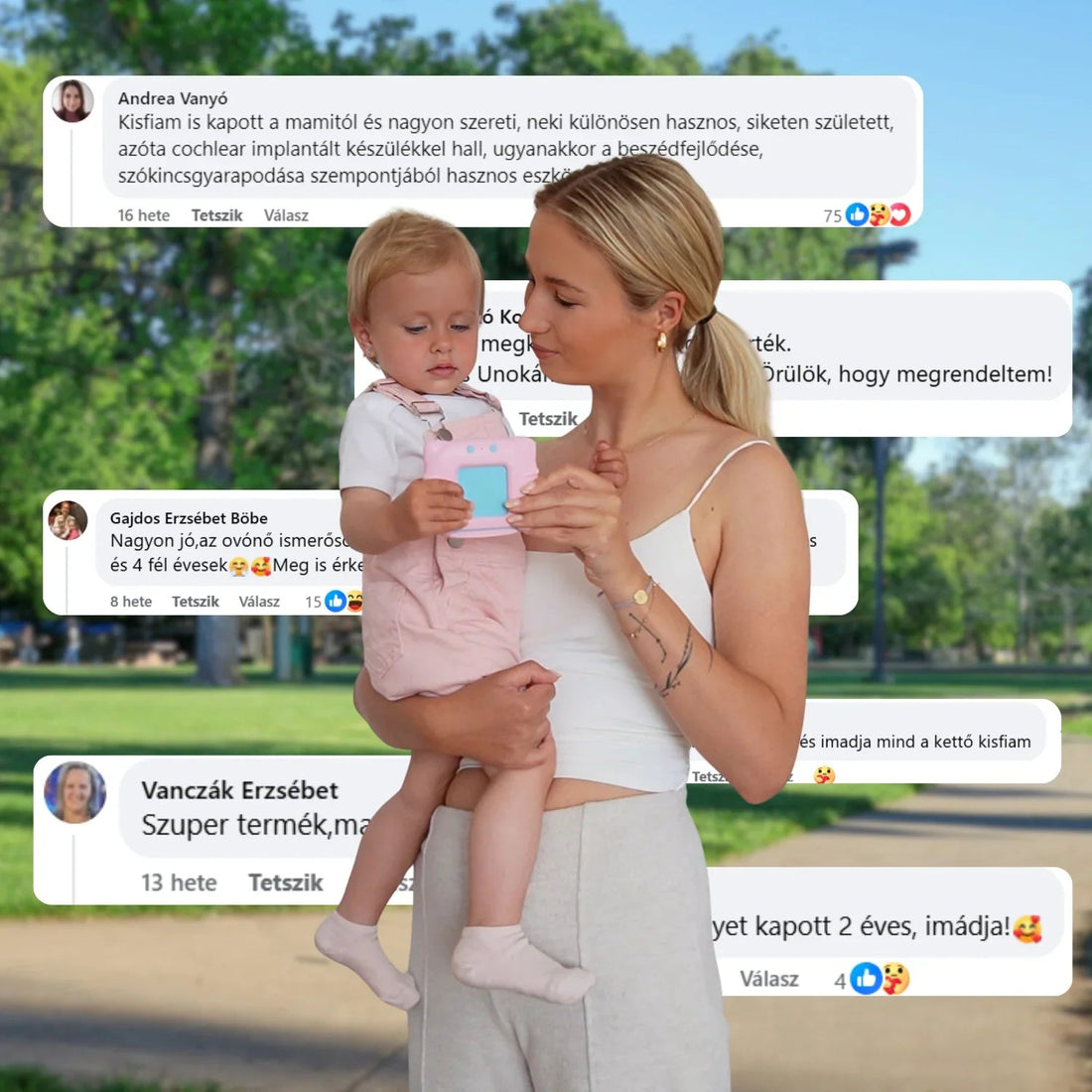 KinderSpeech beszédfejlesztő játék anya és kisgyermek kezében, interaktív tanulás, gyerekfejlesztés