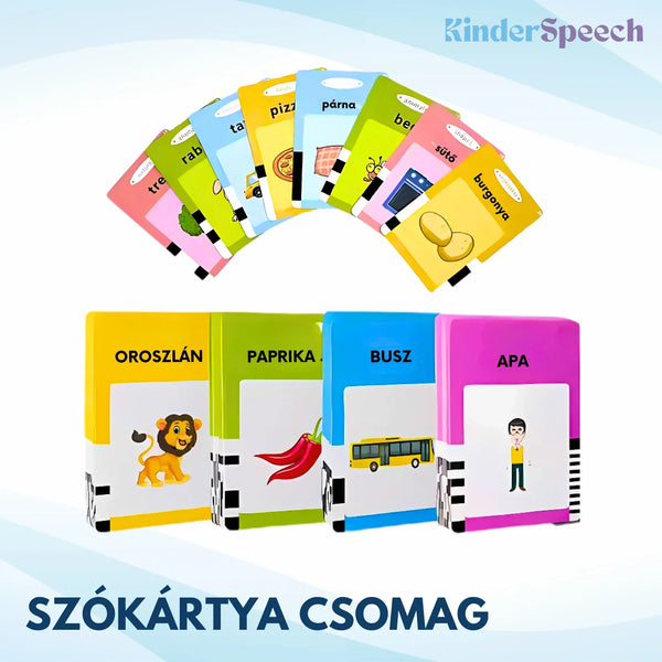 KinderSpeech beszédfejlesztő játék, színes szókártyák interaktív tanuláshoz, gyerekfejlesztéshez