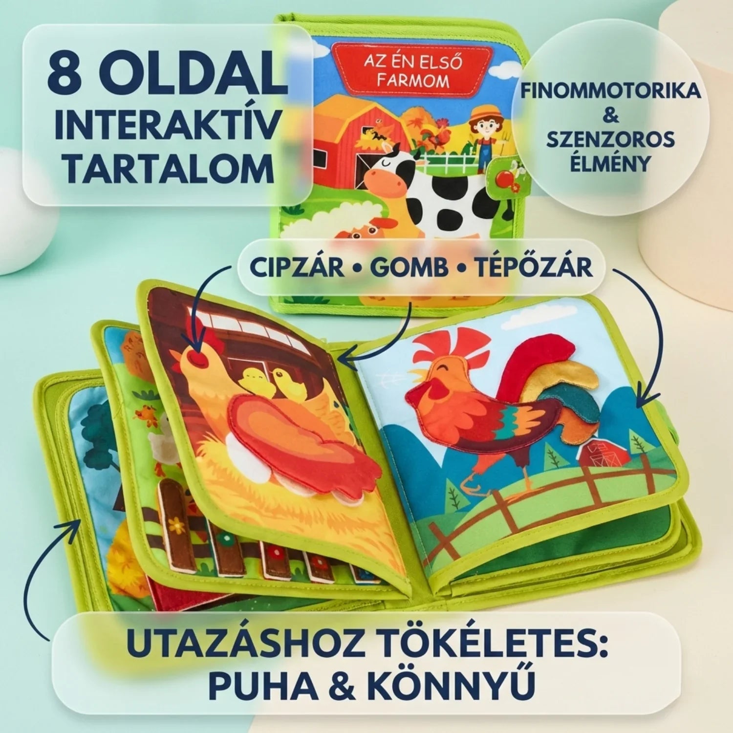 KinderSpeech beszédfejlesztő játék, interaktív farmos lapozó, gyerekfejlesztéshez