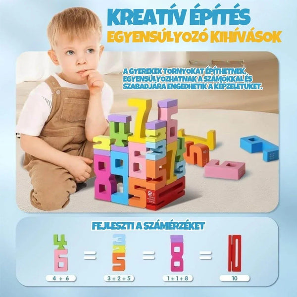 KinderSpeech beszédfejlesztő játék kisgyermekeknek, színes szám formájú építőelemekkel, interaktív oktatáshoz és gyerekfejlesztéshez